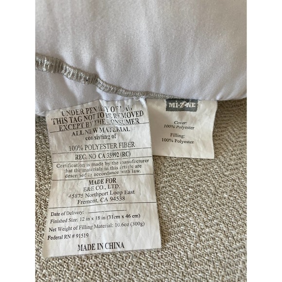 White lumbar throw pillow with gray embroidered birds, 8 inches X 14 inches - Picture 5 of 8